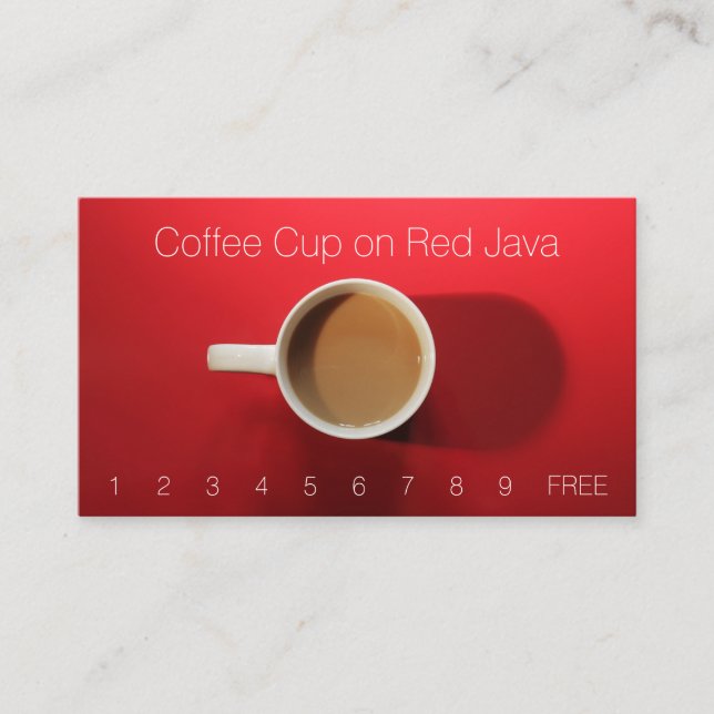 Tarjeta De Visita Taza de café en la tabla roja (Anverso)