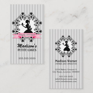 Tarjeta De Visita Taza de Cupcake Lady Silueta Plateado y Rosa