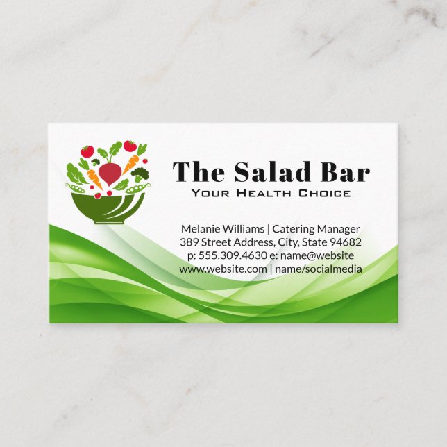 Tarjeta De Visita Tazón de ensalada con verduras en caída (Anverso)