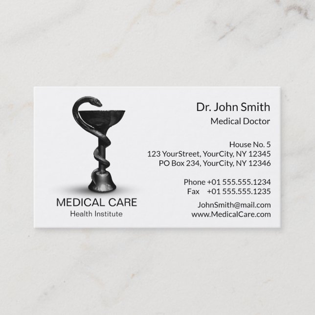 Tarjeta De Visita Tazón de serpiente médica Hygieia Caduceus blanco  (Anverso)