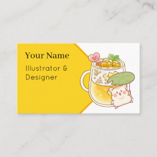 Tarjeta De Visita Té Burbuja de Hámster Kawaii - Bebida de Verano & 