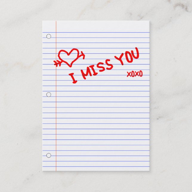 Tarjeta De Visita te echo de menos: papel de cuaderno (Anverso)
