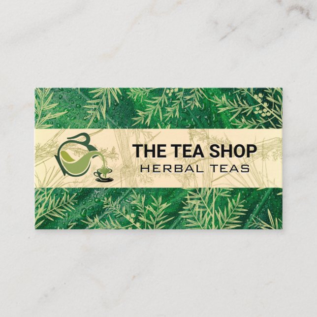 Tarjeta De Visita Tea Pot Pour | Hojas de té (Anverso)