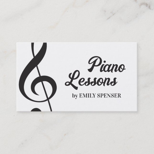 Tarjeta De Visita Teacher de música de piano Treble Clef simple (Anverso)