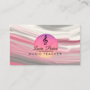 Tarjeta De Visita Teacher de música Treble Note Ondas de sonido rosa