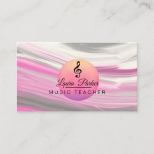 Tarjeta De Visita Teacher de música Treble Note Ondas de sonido rosa