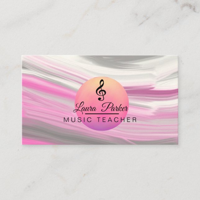 Tarjeta De Visita Teacher de música Treble Note Ondas de sonido rosa (Anverso)