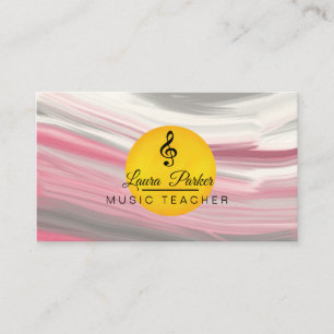 Tarjeta De Visita Teacher de música Treble Note Ondas de sonido rosa