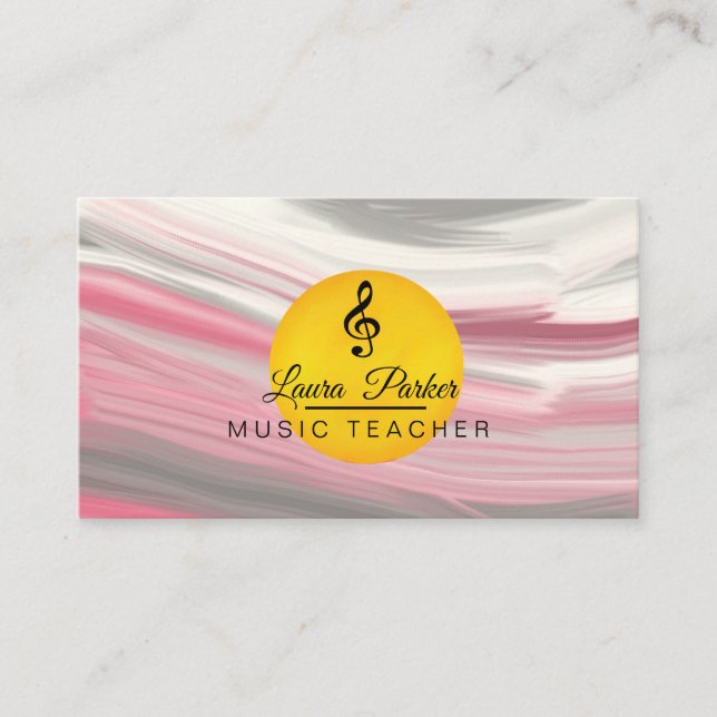Tarjeta De Visita Teacher de música Treble Note Ondas de sonido rosa (Anverso)