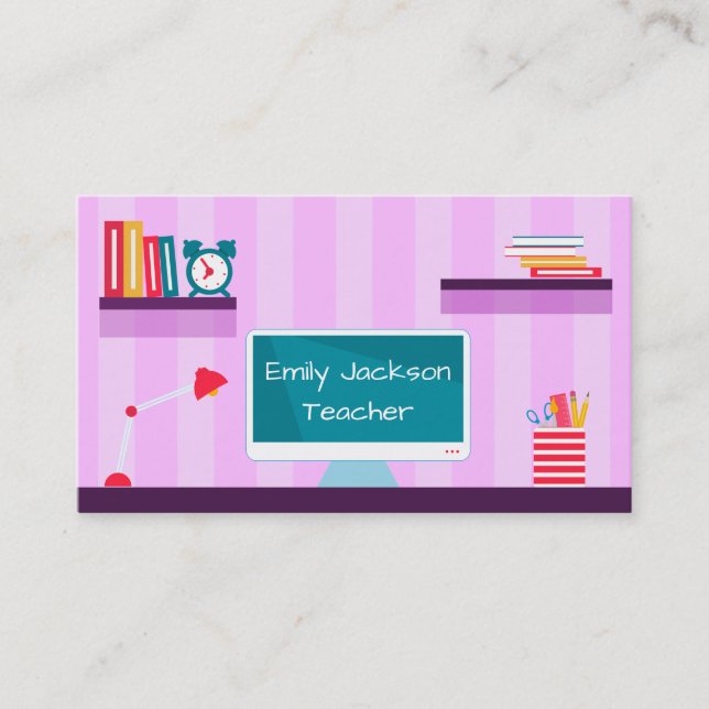 Tarjeta De Visita Teacher Rayas púrpuras (Anverso)