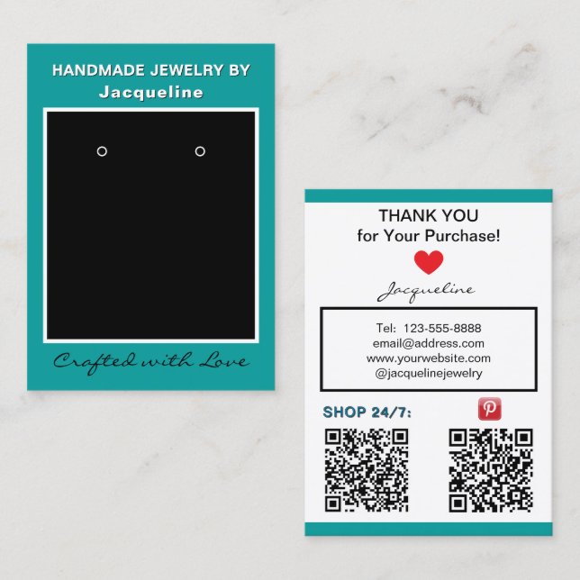 Tarjeta De Visita Teal Black Earrings Edit Social Media QR Codes (Anverso / Reverso)