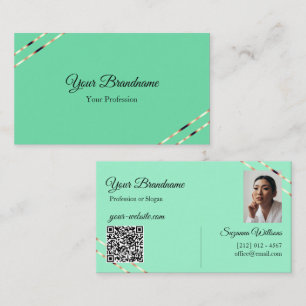 Tarjeta De Visita Teal Claro con Líneas de Oro Rosa Foto y Código QR