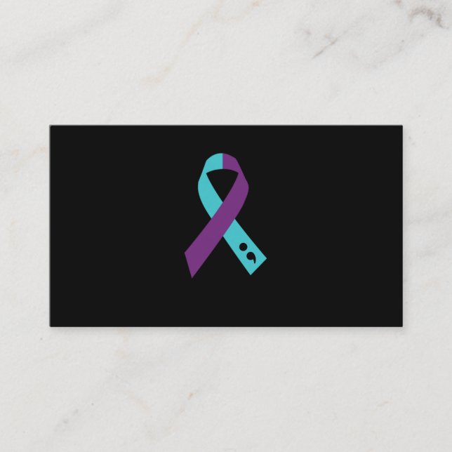 Tarjeta De Visita Teal Purple Ribbon Semicolon Suicide Prevention (Anverso)