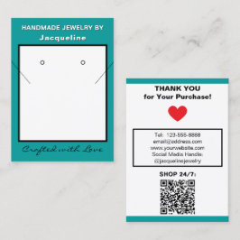 Tarjeta De Visita Teal White Necklace Earrings Website QR Code