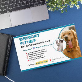 Tarjeta De Visita Teal & Yellow Pet Emergency Veterinary - Emergency