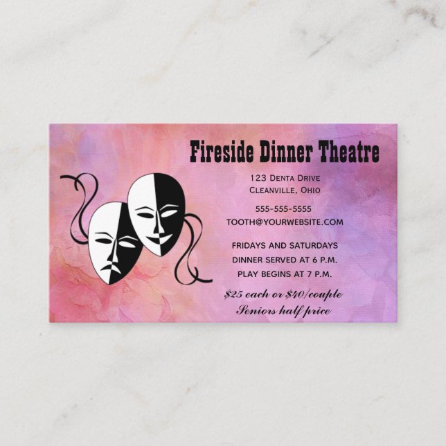 Tarjeta De Visita Teatro Editable Máscara Cena Teatro (Anverso)