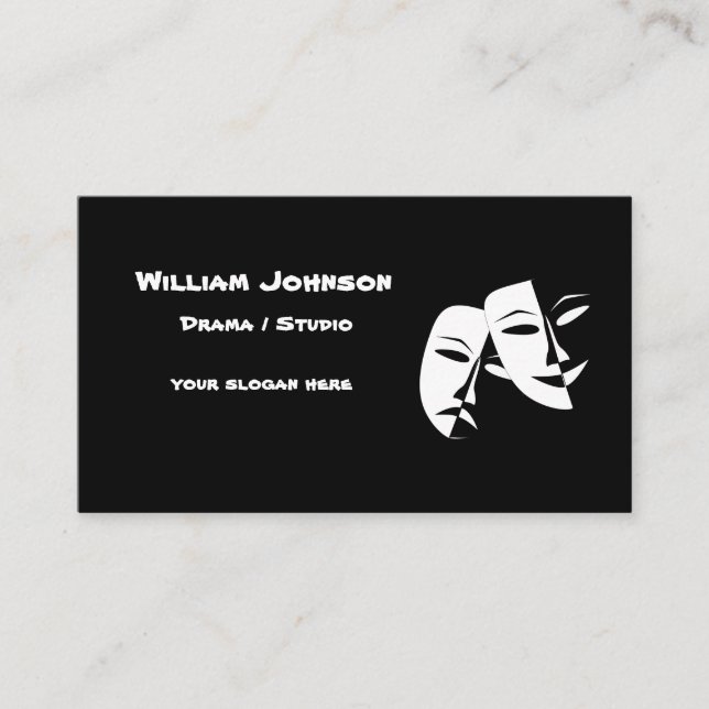 Tarjeta De Visita Teatro Mask Comedia Tragedia Black White Business  (Anverso)