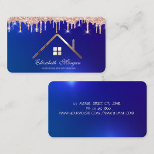 Tarjeta De Visita Techo azul de gotas de purpurina dorada rosa profe