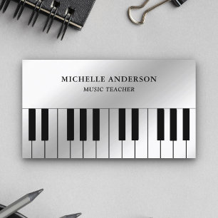 Tarjeta De Visita Teclado de piano de papel de plata Músico Pianista