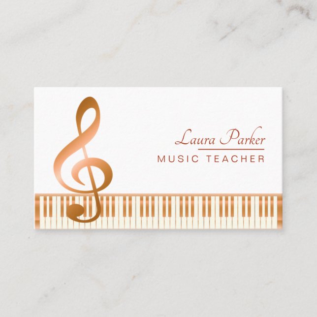 Tarjeta De Visita Teclado de piano del profesor de música Elegante c (Anverso)