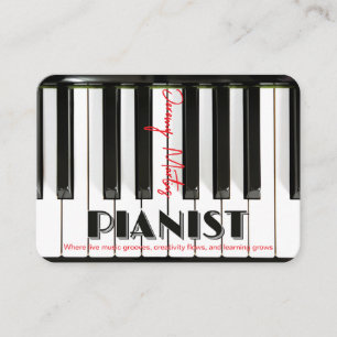 Tarjeta De Visita Teclado de Piano Moderno Rojo Negro Pianista