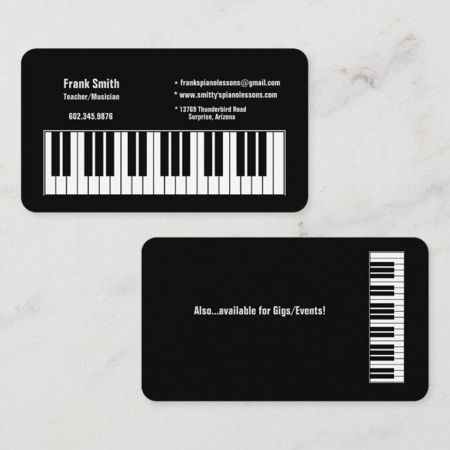 Tarjeta De Visita Teclado para maestro de maquetador de música (Anverso / Reverso)