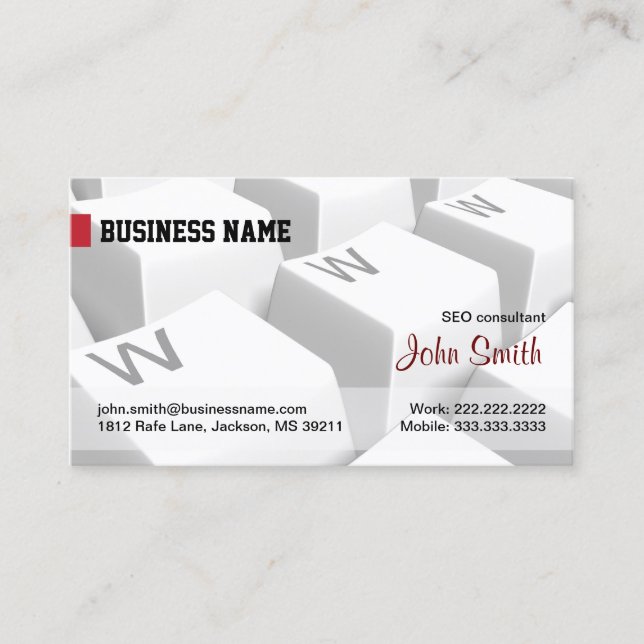 Tarjeta De Visita Teclado WWW blanco Internet Business Card (Anverso)