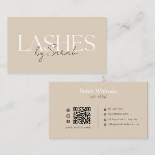 Tarjeta De Visita Técnica de Pestañas Minimalista Beige y Marrón