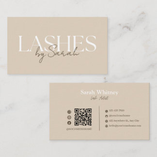 Tarjeta De Visita Técnica de Pestañas Minimalista Beige y Marrón