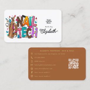 Tarjeta De Visita Técnica de uñas afroamericana audaz y colorida