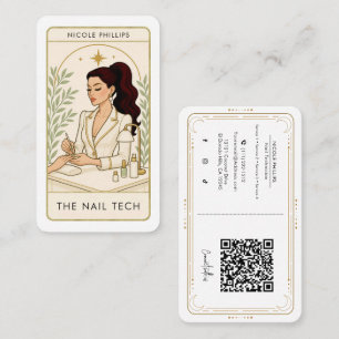 Tarjeta De Visita Técnica de uñas cabello oscuro ondulado QR redes s