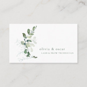 Tarjeta De Visita Técnico de cejas y pestañas Botanical Greenery Sag