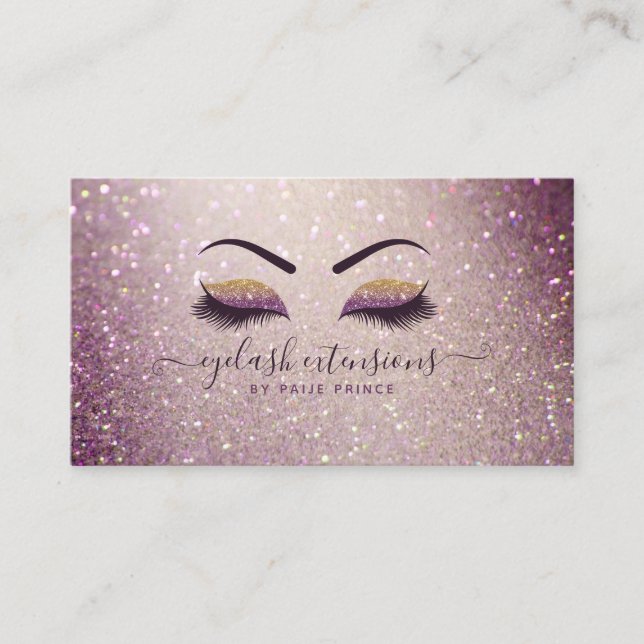 Tarjeta De Visita Técnico de Eyelash Lash Stylist Purpurina púrpura (Anverso)