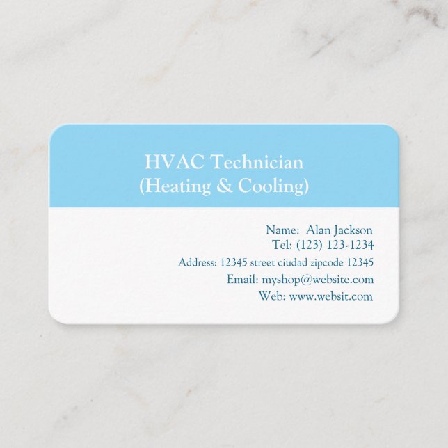 Tarjeta De Visita Técnico de HVAC (Calefacción y refrigeración) (Anverso)