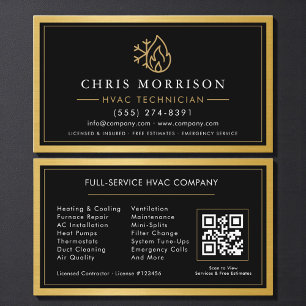 Tarjeta De Visita Técnico de HVAC Código QR Metálico Dorado