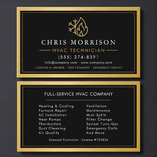 Tarjeta De Visita Técnico de HVAC Profesional Metálico Dorado