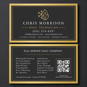 Tarjeta De Visita Técnico de HVAC Simple Código QR Metálico Dorado