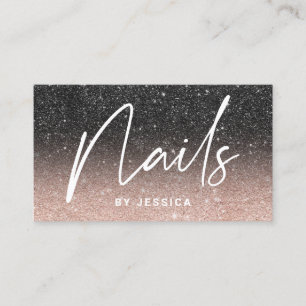 Tarjeta De Visita Técnico de las uñas moda rosa purpurina negro ne