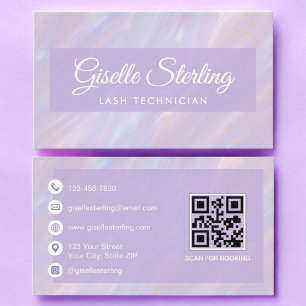 Tarjeta De Visita Técnico De Lash Código QR Pastel Holográfico Opal