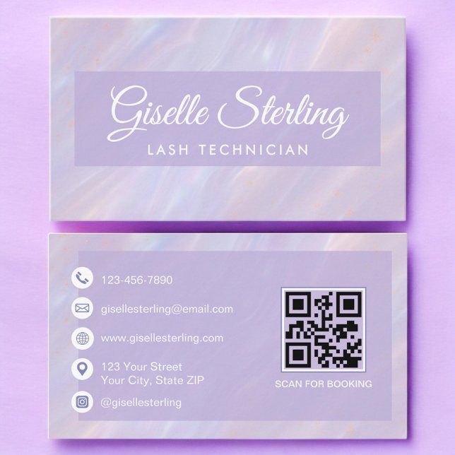 Tarjeta De Visita Técnico De Lash Código QR Pastel Holográfico Opal (Subido por el creador)