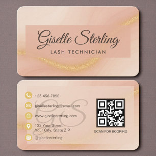 Tarjeta De Visita Técnico de Pestañas Código QR Beige Neutro Dorado