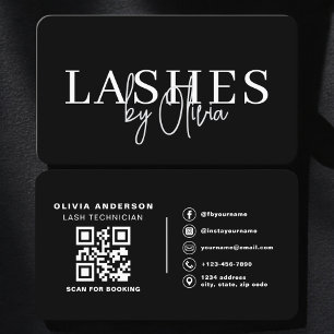Tarjeta De Visita Técnico de Pestañas Código QR Negro Blanco