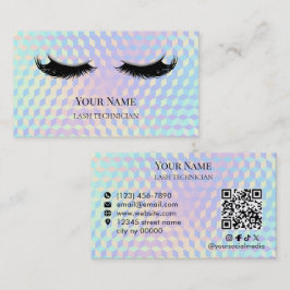 Tarjeta De Visita Técnico de pestañas con código QR holográfico