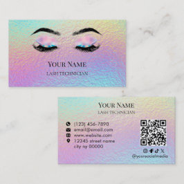 Tarjeta De Visita Técnico de pestañas con código QR holográfico