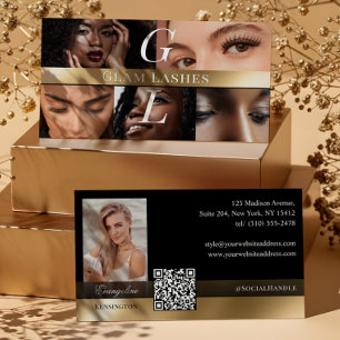 Tarjeta De Visita Técnico de Pestañas con Foto Luxe Monograma Negro 