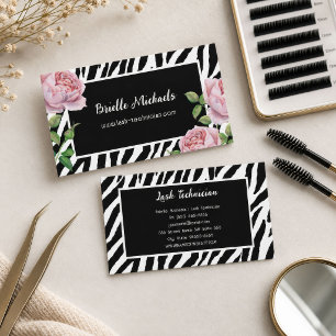 Tarjeta De Visita Técnico de Pestañas Glam Zebra Rose