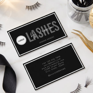 Tarjeta De Visita Técnico de Pestañas Logo Moderno y Elegante en Neg