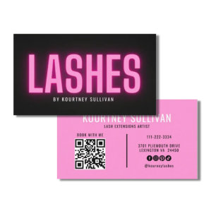 Tarjeta De Visita Técnico de Pestañas Negras Rosa Neon Belleza 