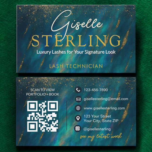 Tarjeta De Visita Técnico de Pestañas Opal Stone Código QR Verde (Subido por el creador)
