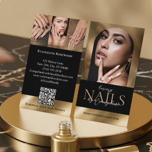 Tarjeta De Visita Técnico de Uñas Artista Salón Arco Foto Negro Dora